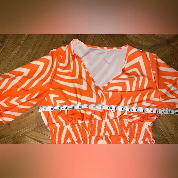 SHEIN Lune random print dress in orange - size large / never worn - Picture 3 of 9